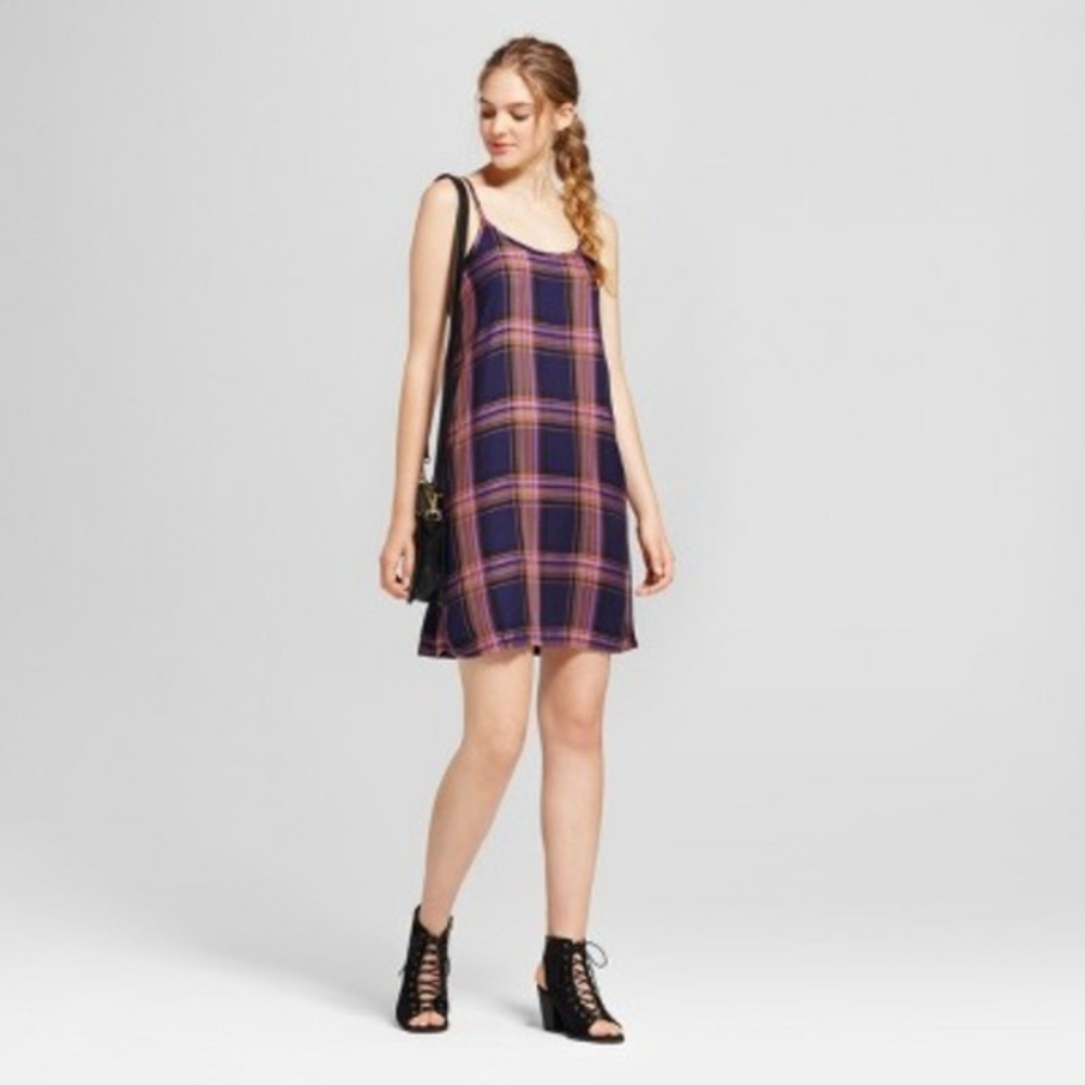 Mossimo Purple Navy Mustard Plaid Dress Size XS